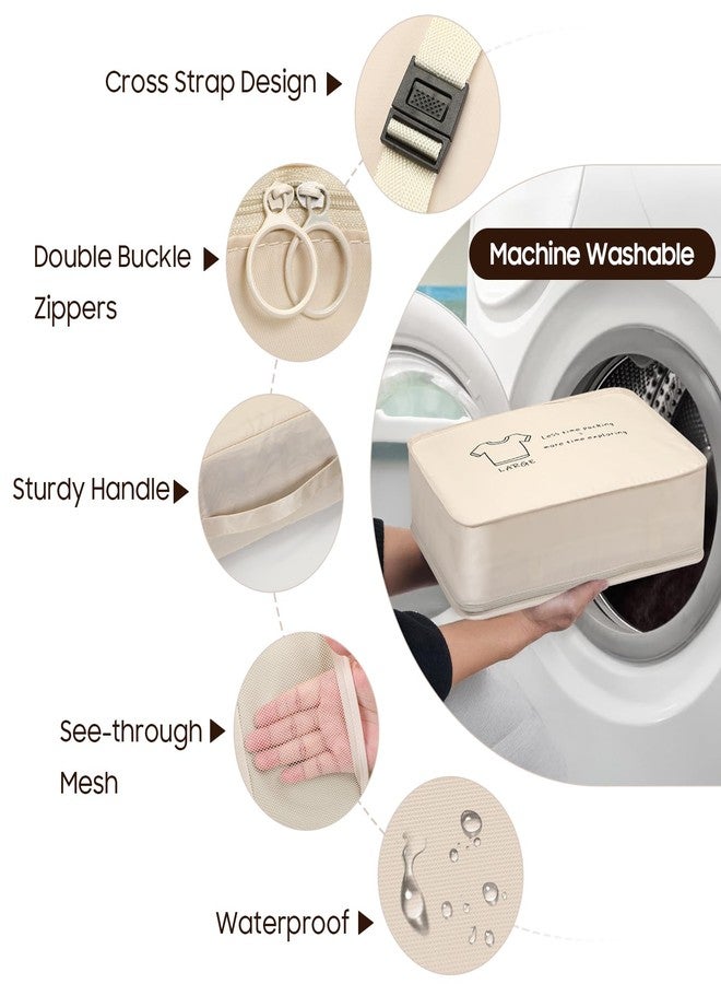 SKYREH 8 Set Travel Packing Organizers- Luggage Organizer for Suitcase Organization with Hanging Toiletry, Shoe & Laundry Bags, Packing Cubes for Travel Essentials, Cute Gifts for Women, Beige - Image 3